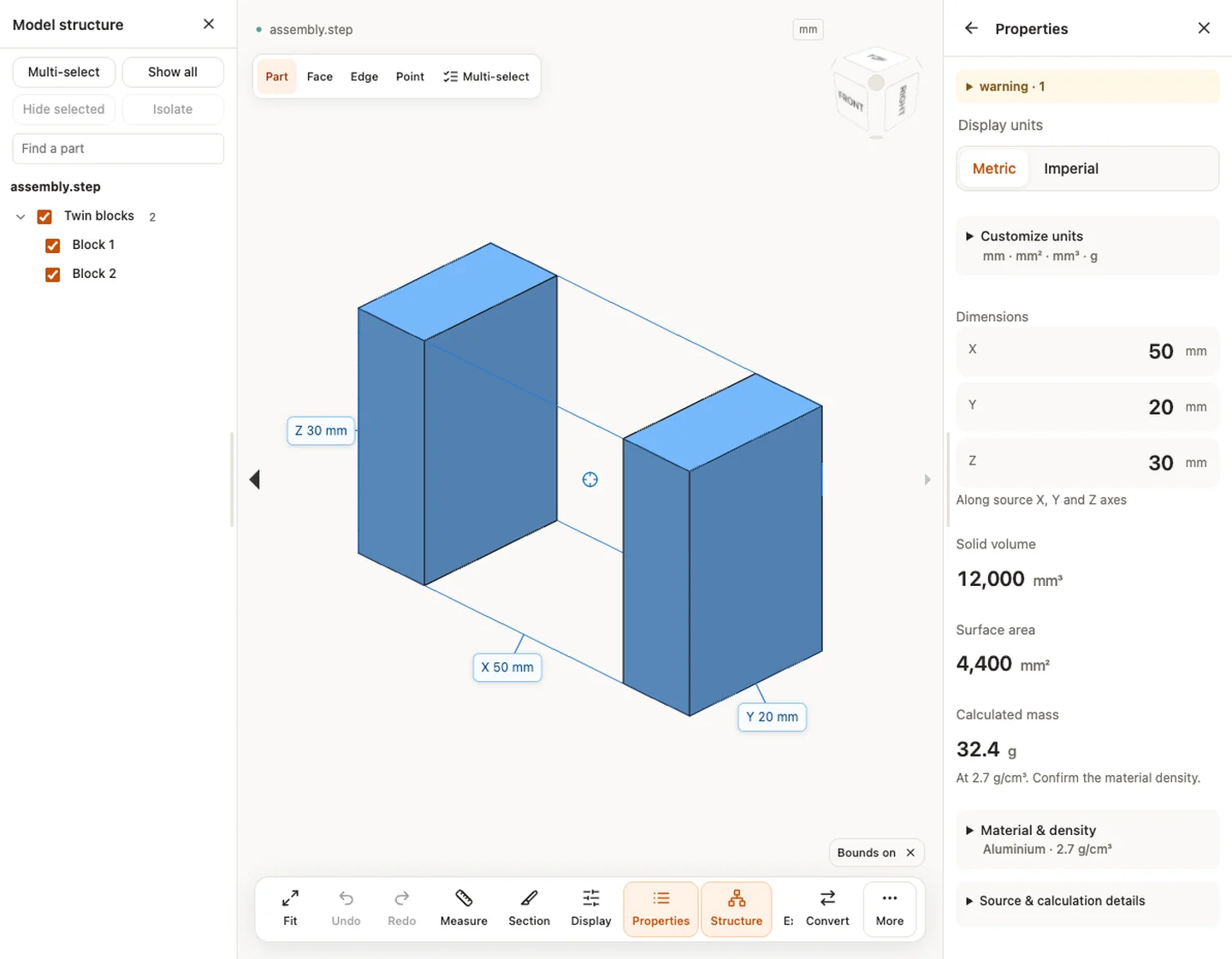 Select a component, then control visibility — assembly.step (STEP)